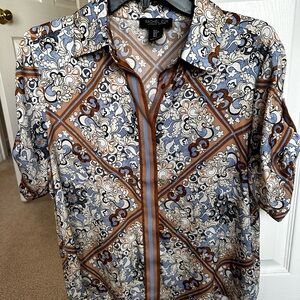 Rachel Zoe Women’s Floral Geometric Shirt - Blue and Brown